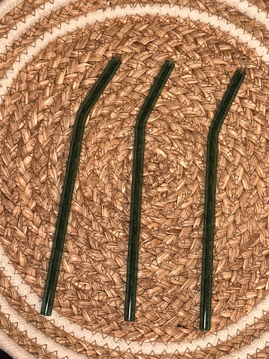 Dark Green Glass Straw