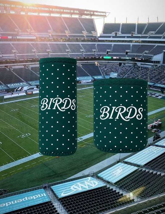 Polka Dot Birds Koozie- Coffee Cup Size
