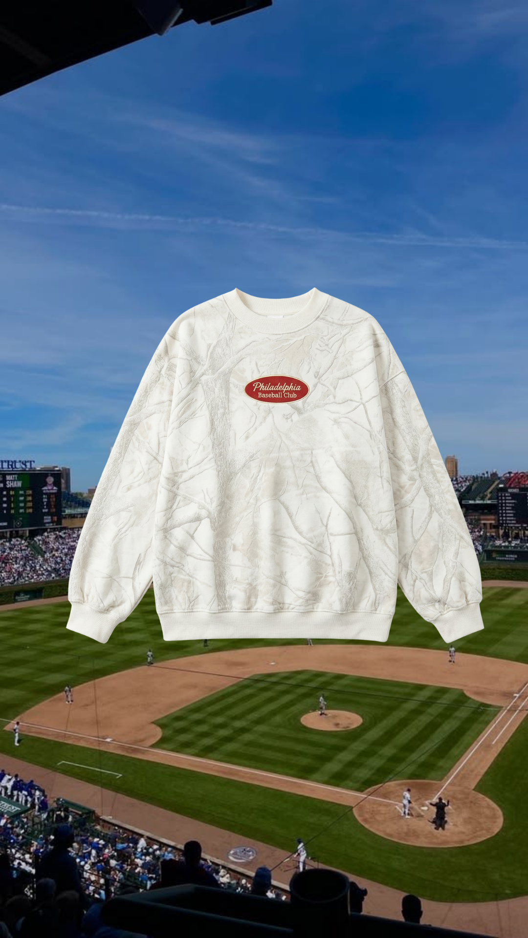Philadelphia Baseball Camo Girl Crewneck (White)